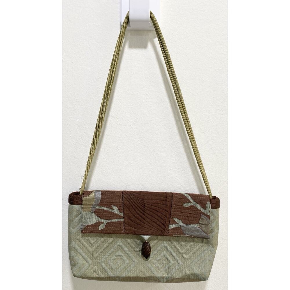 L. O’Neill Shoulder Bag Sage/Brown Wooden Bead Magnetic Snap Forest Fairy Boho